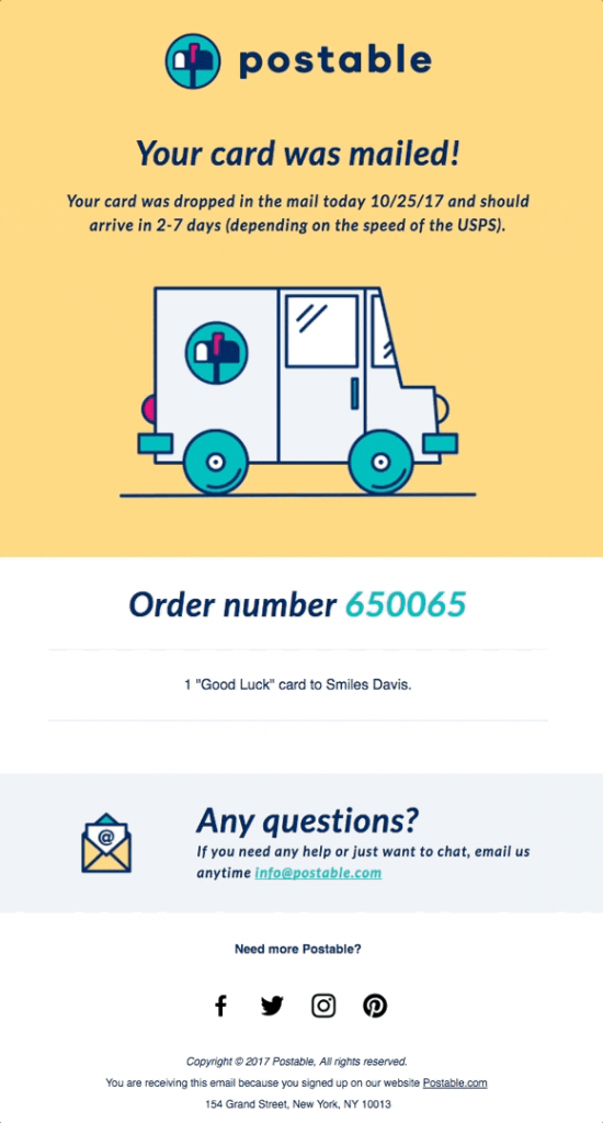 A shipping confirmation email example